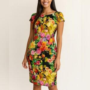 BEIGE  BY ECI 
 Vibrant Floral Midi Dress